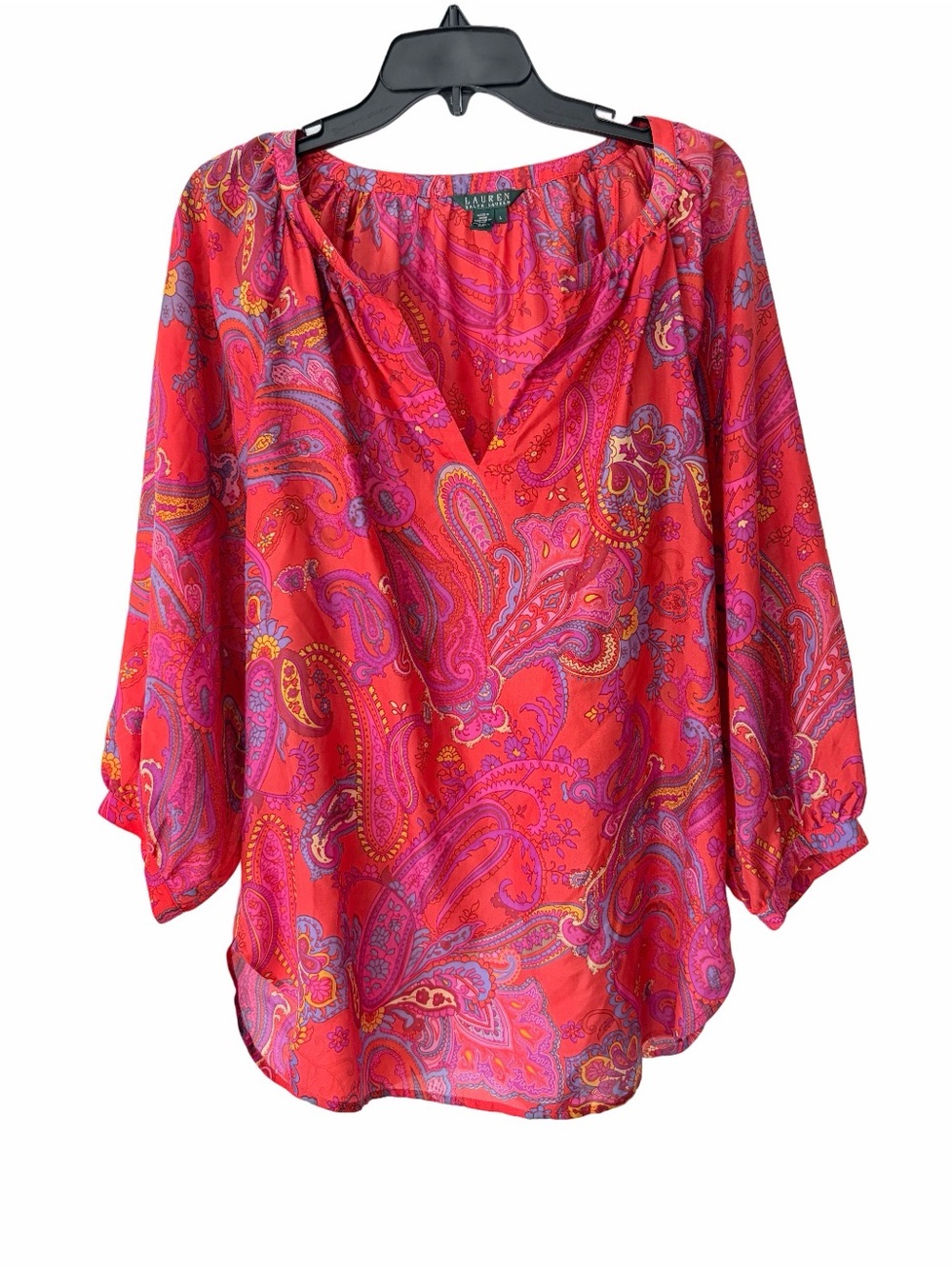 Lauren Ralph Lauren Silk Paisley Red Pink Purple Blouse size large